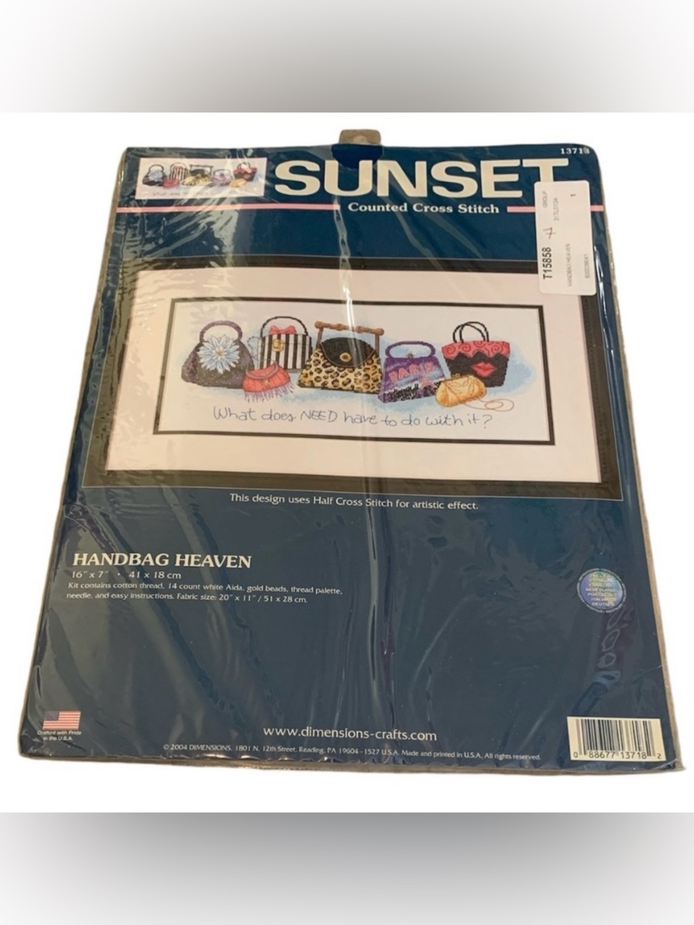 Vintage 2004 Sunset Dimensions Handbag Heaven Purse Counted Cross Stitch Kit